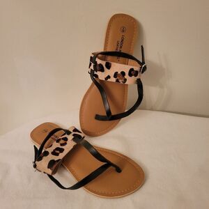 London Rebel leather cowhide with buckle flip flop sandals, size 38 (sz 5)